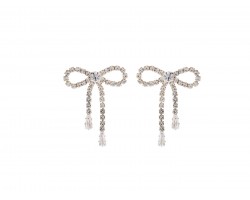 Gold CZ Crystal Bow Baguette Drop Post Earrings