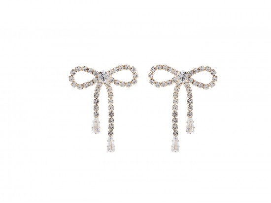 Gold CZ Crystal Bow Baguette Drop Post Earrings Gold CZ Crystal Bow Baguette Drop Post Earrings