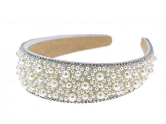 White Pearl Beaded Crystal Hard Headband White Pearl Beaded Crystal Hard Headband