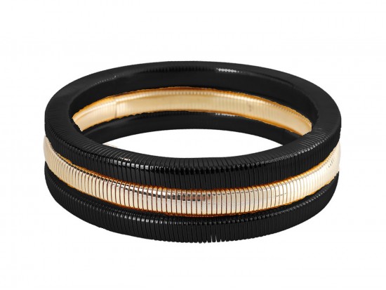 Black Gold Square Guitar String Bracelet 3pcs Set