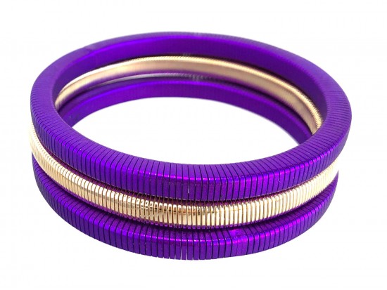 Purple Gold Square Guitar String Bracelet 3pcs Set