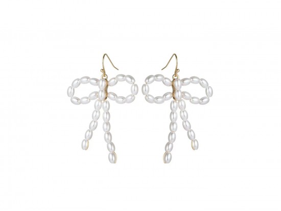 Gold Pearl Bow Hook Earrings