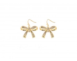 Gold Crystal Bow Hook Earrings