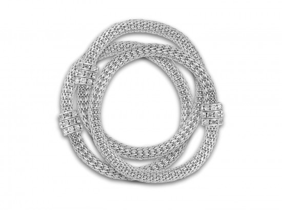 Silver Crystal Stack Wire Stretch Bracelets 3pc Set