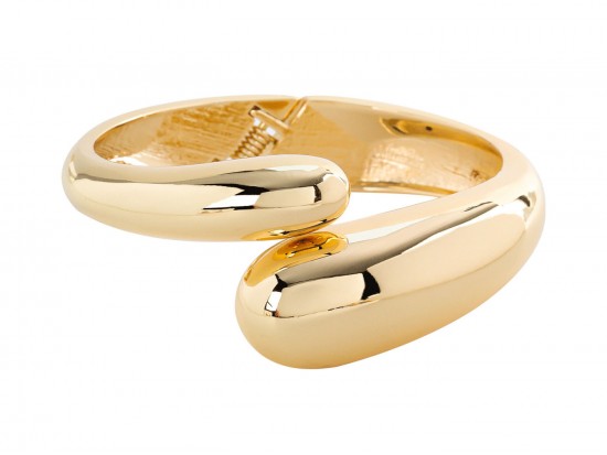 Gold Organic Shaped Hinged Cuff Bangle