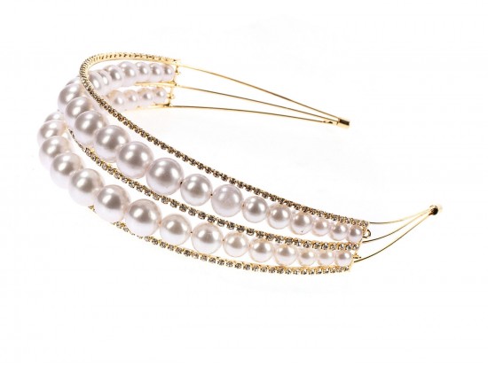 Gold White Pearl Crystal Headband