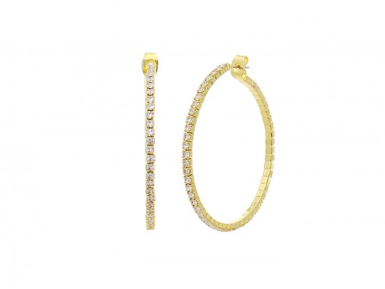 Gold Memory Wire Crystal 45 mm Hoop Earrings