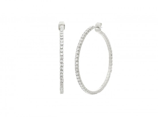 Silver Memory Wire Crystal 45 mm Hoop Earrings