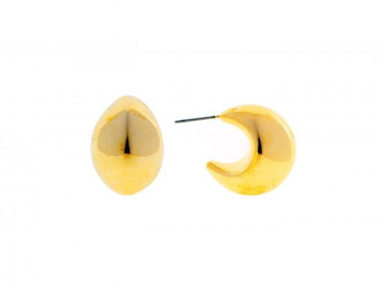 Gold Puffy Teardrop Hoop Post Earrings