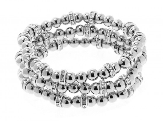 Silver Bead Crystal Stretch Bracelet 3pc Set