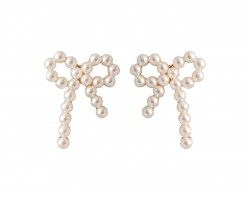 Gold Pearl Bow Post Earrings