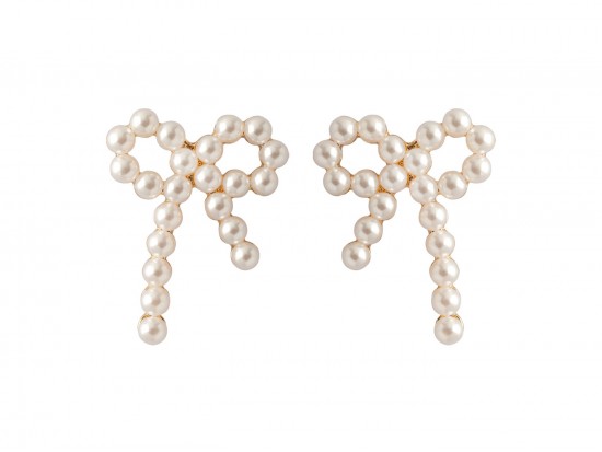 Gold Pearl Bow Post Earrings Gold Pearl Bow Post Earrings