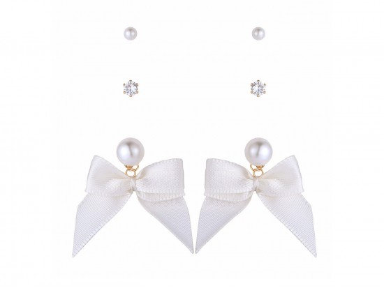 White Bow Crystal Stud Post Earrings 3pr Set White Bow Crystal Stud Post Earrings 3pr Set
