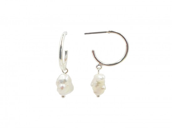 Silver Freshwater Pearl Drop Hoop Post Earrings Silver Freshwater Pearl Drop Hoop Post Earrings