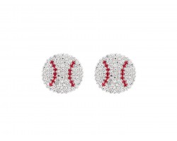 Silver Crystal Baseball Stud Post Earrings