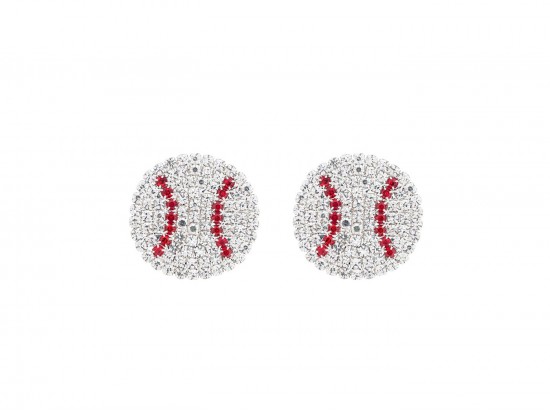 Silver Crystal Baseball Stud Post Earrings