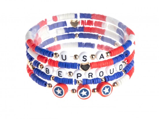 Red White Blue Heishi Bead Stretch Bracelets