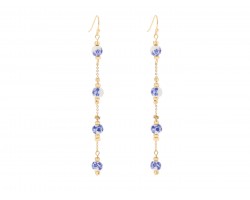 Blue Floral Dutch Pattern Bead  Hook Earrings