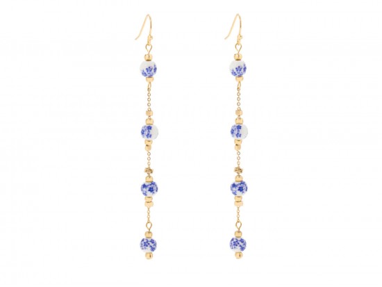 Blue Floral Dutch Pattern Bead Hook Earrings Blue Floral Dutch Pattern Bead Hook Earrings