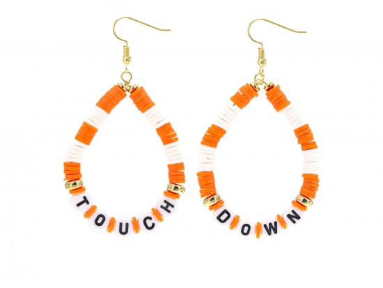 Orange White Touch Down Teardrop Hook Earrings