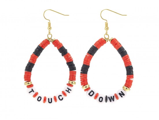 Red Black Touch Down Teardrop Hook Earrings
