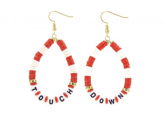 Red White Touch Down Teardrop Hook Earrings
