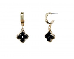 Black Glass Bead Clover Hoop Post Earring