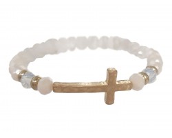 White Crystal Gold Cross Stretch Bracelet