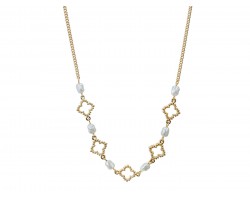 White Pearl Bead Clover Gold Chain Necklace