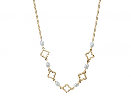 White Pearl Bead Clover Gold Chain Necklace White Pearl Bead Clover Gold Chain Necklace