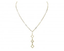 White Pearl Bead Clover Gold Chain Necklace