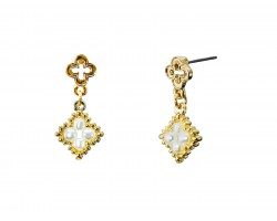 White Pearl Bead Clover Dangle Post Earring