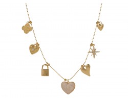 Gold Heart Lock Sunburst Charm Necklace