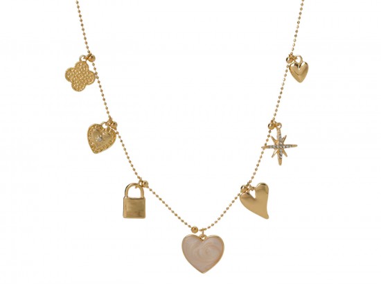 Gold Heart Lock Sunburst Charm Necklace