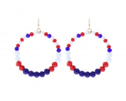 Red White Blue Crystal Hoop Hook Earrings