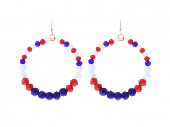 Red White Blue Crystal Hoop Hook Earrings