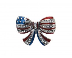 Red White Blue Crystal Bow Pin Brooch