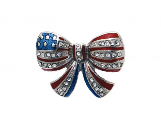 Red White Blue Crystal Bow Pin Brooch