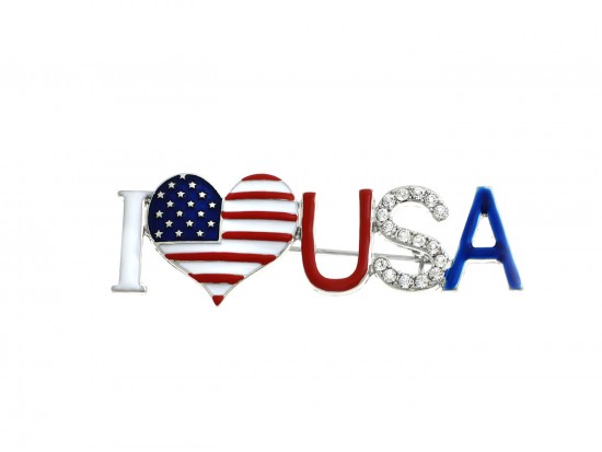 I LOVE USA Crystal Pin Brooch