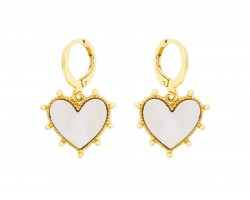 Gold Mother of Pearl Heart Hoop Earrings