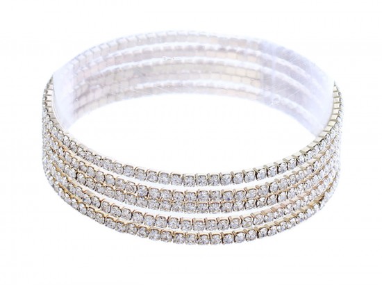 Gold Clear Crystal 2mm Stretch Bracelets 5pcs