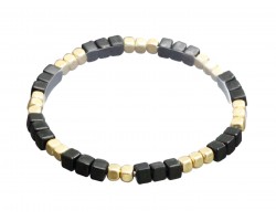 Black Cube Beads Gold Stretch Bracelet