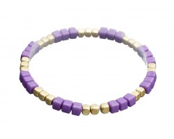 Purple Cube Beads Gold Stretch Bracelet