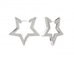 Silver Star Hoop Post Earrings