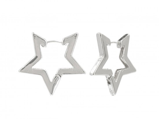 Silver Star Hoop Post Earrings