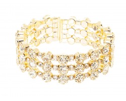 Gold Clear Crystal 3 Row Cuff Bracelet