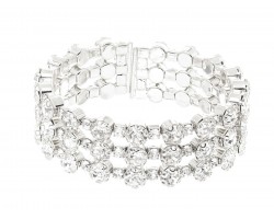Silver Clear Crystal 3 Row Cuff Bracelet