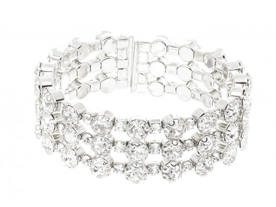 Silver Clear Crystal 3 Row Cuff Bracelet Silver Clear Crystal 3 Row Cuff Bracelet