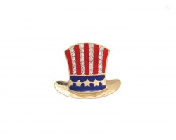 American Flag Crystal Top Hat Brooch Pin