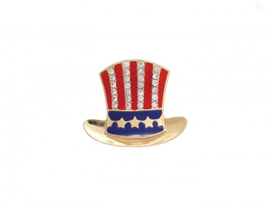 American Flag Crystal Top Hat Brooch Pin